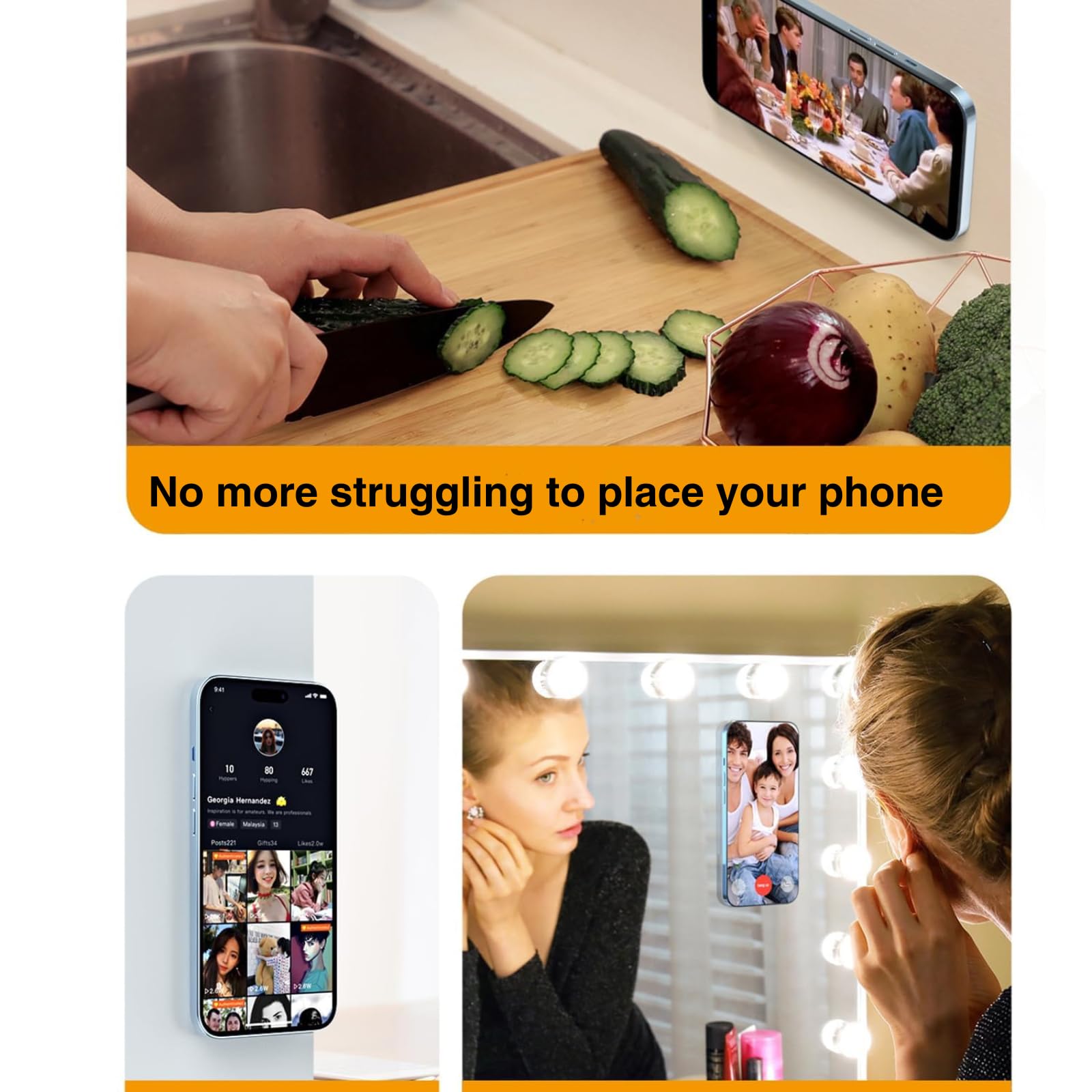 Generic Magnetic Wall Mount Hands-Free Mirror Shower Car Magnet Sticker Mag-Safe Accessories Phone Holder Fit Apple 15 14 13 12